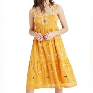 Madewell Yellow Floral Embroidered Midi Dress
